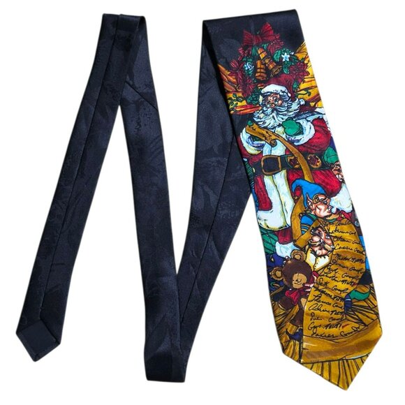 VTG Santa Claus Christmas Neck Tie Toys Elves Naughty Nice List Andaloro Korea - Picture 4 of 7